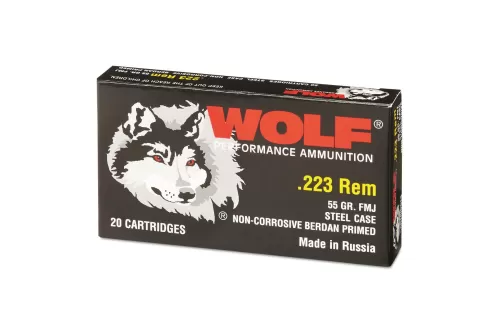 WOLF Performance 223 Rem 55Gr FMJ 1000rds Steel Case Ammunition (WFMJ-223-55-1000RD)