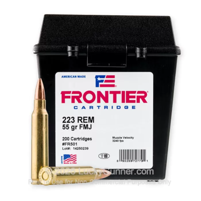 Hornady Frontier Rifle Ammunition .223 Rem 55gr FMJ 1282 fps 200/ct (Ammo Can)