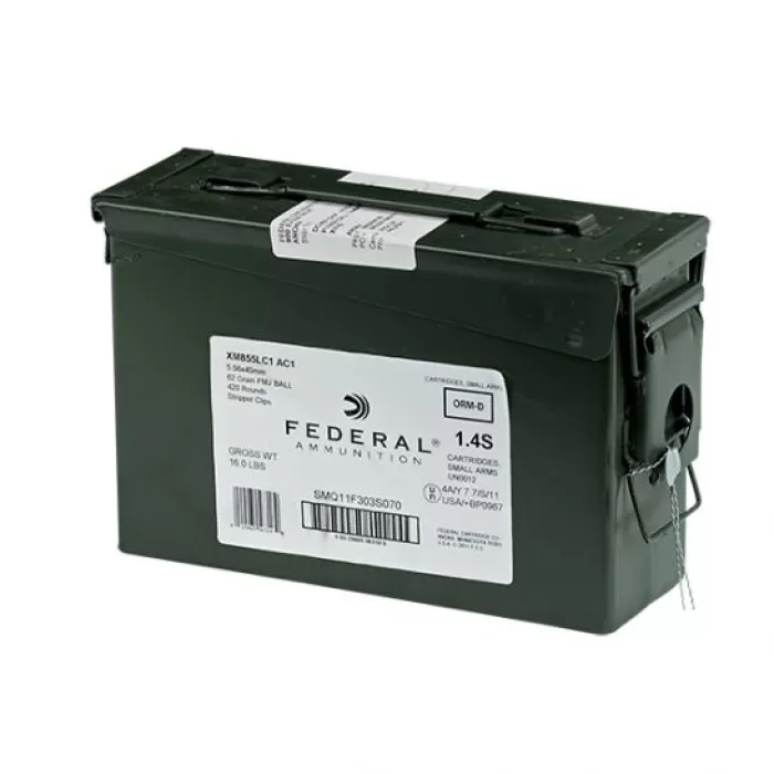 Federal 5.56mm 62gr FMJBT Steel Core Ammunition 420rds on Stripper Clips w/Ammo Can - XM855LC1 AC1 Federal 5.56mm 62gr FMJBT Steel Core Ammunition 420rds on Stripper Clips w/Ammo Can - XM855LC1 AC1