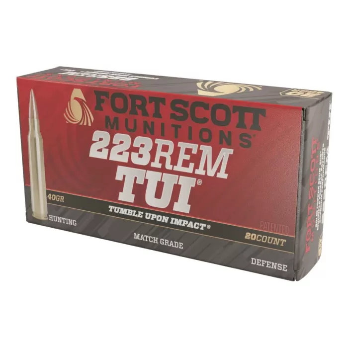 Fort Scott Tumble Upon Impact Ammo, .223 Remington, SCS, 40 Grain, 20 Rounds Fort Scott Tumble Upon Impact Ammo, .223 Remington, SCS, 40 Grain, 20 Rounds