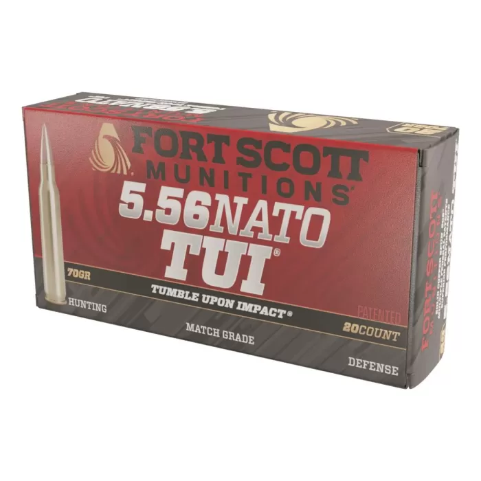 Fort Scott Tumble Upon Impact Ammo, 5.56x45mm NATO, SCS, 70 Grain, 20 Rounds Fort Scott Tumble Upon Impact Ammo, 5.56x45mm NATO, SCS, 70 Grain, 20 Rounds