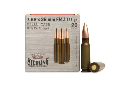 Sterling Steel Case, 7.62x39mm, FMJ, 123 Grain, 20 Rounds