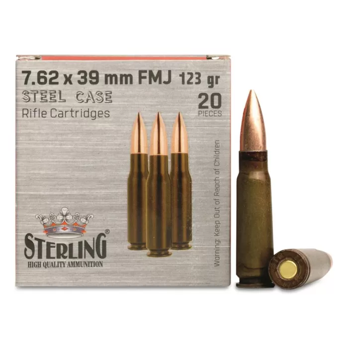 Sterling Steel Case, 7.62x39mm, FMJ, 123 Grain, 20 Rounds Sterling Steel Case, 7.62x39mm, FMJ, 123 Grain, 20 Rounds