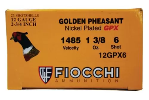 Fiocchi Golden Pheasant Nickel 12 Ga, 2.75", 1485 FPS, 1.3oz, 6 Shot, 25rd/Box