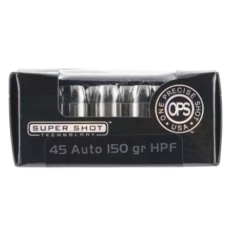 Ammo Inc OPS (One Precise Shot) 150 gr Hollow Point Frangible .45 ACP Ammo, 20/box - 45150HPF