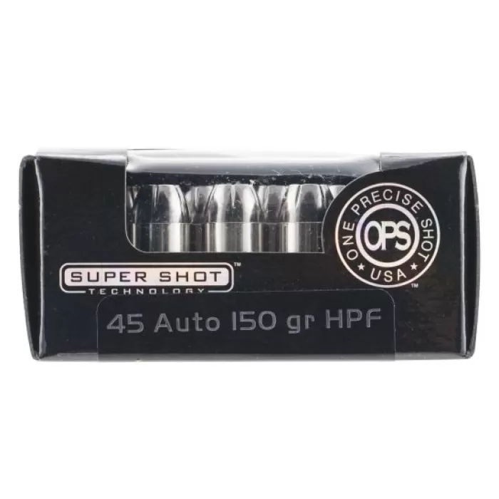 Ammo Inc OPS (One Precise Shot) 150 gr Hollow Point Frangible .45 ACP Ammo, 20/box - 45150HPF