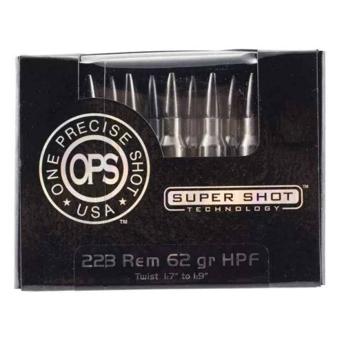 Ammo Inc OPS (One Precise Shot) 62 gr Hollow Point .223 Rem/5.56 Ammo, 20/box - 223062HPF