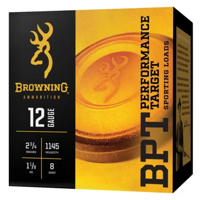 Browning BPT Target Load 2.75" 12 Gauge Ammo 8, 100/box - B193601228 Browning BPT Target Load 2.75" 12 Gauge Ammo 8, 100/box - B193601228