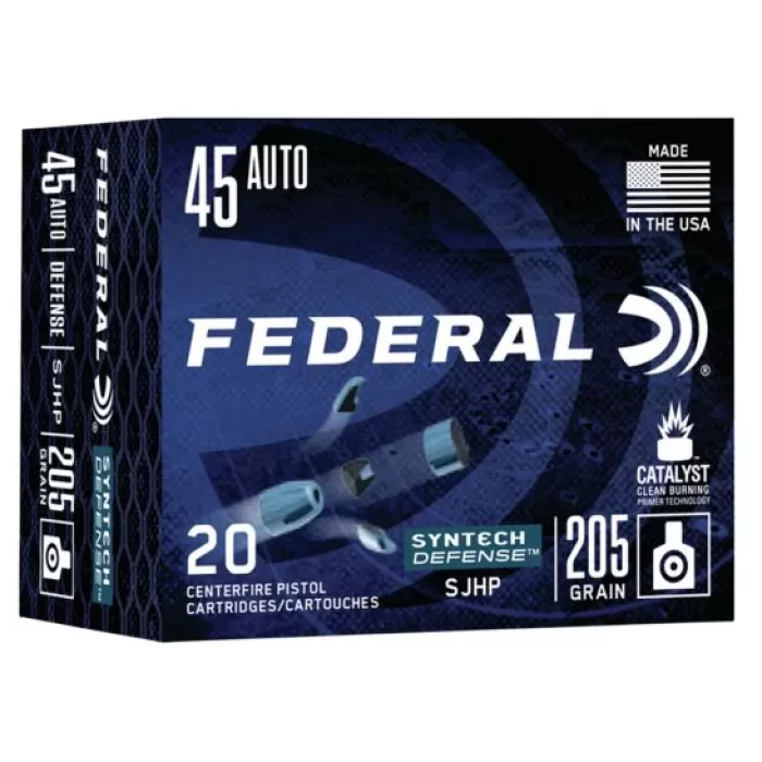 Federal Syntech Defense 205 gr Segmented Hollow Point .45 ACP Ammo, 20/box - S45SJT1