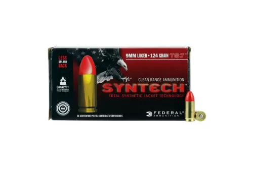 Federal American Eagle Syntech Range 124 gr Syntech Jacket Round Nose 9mm Ammo, 50/box - AE9SJ2