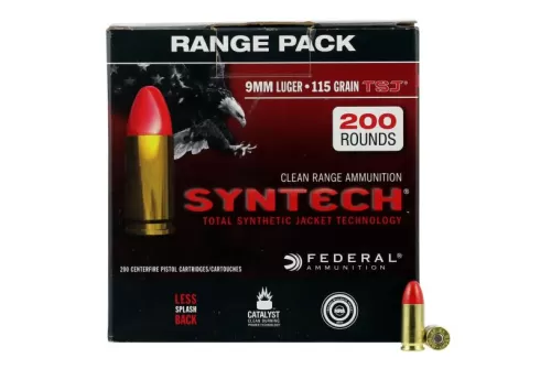 Federal American Eagle Syntech Range 115 gr Total Syntech Jacket Round Nose 9mm Ammo, 200/box - AE9SJ1200