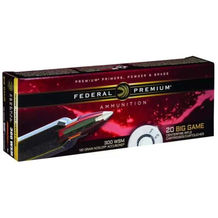 Federal Premium 180 gr Nosler AccuBond .300 WSM Ammo, 20/box - P300WSMA1 Federal Premium 180 gr Nosler AccuBond .300 WSM Ammo, 20/box - P300WSMA1