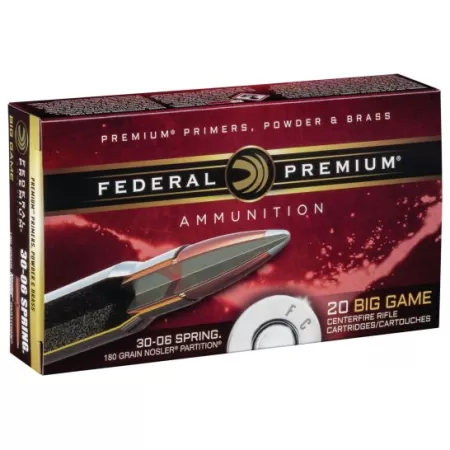 Federal Premium 180 gr Nosler Partition .30-06 Spfld Ammo, 20/box - P3006F