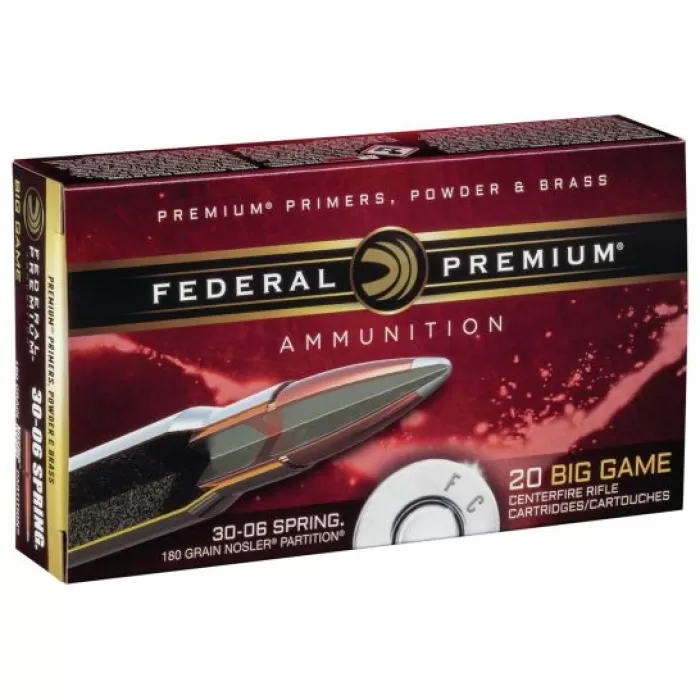Federal Premium 180 gr Nosler Partition .30-06 Spfld Ammo, 20/box - P3006F Federal Premium 180 gr Nosler Partition .30-06 Spfld Ammo, 20/box - P3006F
