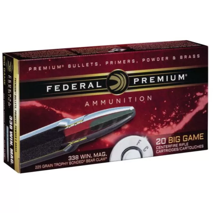 Federal Premium 225 gr Trophy Bonded Bear Claw .338 Win Mag Ammo, 20/box - P338T1 Federal Premium 225 gr Trophy Bonded Bear Claw .338 Win Mag Ammo, 20/box - P338T1