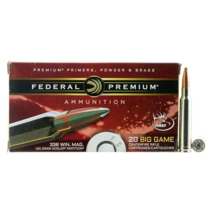 Federal Premium 250 gr Nosler Partition .338 Win Mag Ammo, 20/box - P338B2 Federal Premium 250 gr Nosler Partition .338 Win Mag Ammo, 20/box - P338B2