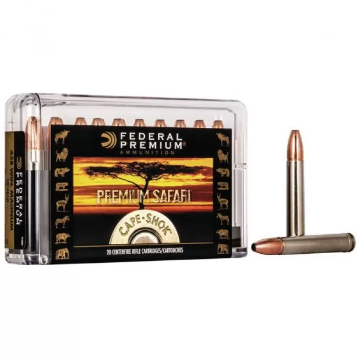 Federal Premium Safari Cape-Shok 500 gr Swift A-Frame .458 Win Mag Ammo, 20/box - P458SA Federal Premium Safari Cape-Shok 500 gr Swift A-Frame .458 Win Mag Ammo, 20/box - P458SA