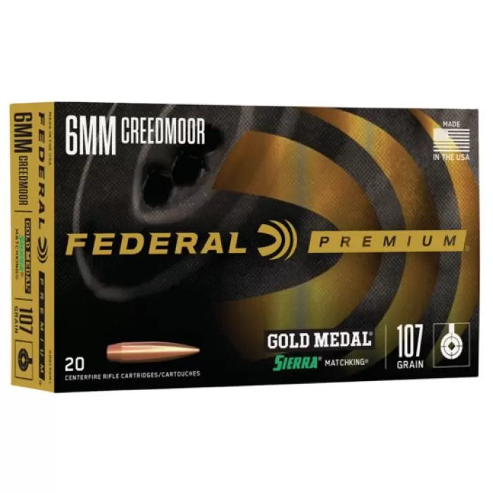Federal Gold Medal Sierra MatchKing 107 gr Boat Tail Hollow Point 6mm Crd Ammo, 20/box - GM6CRDM1 Federal Gold Medal Sierra MatchKing 107 gr Boat Tail Hollow Point 6mm Crd Ammo, 20/box - GM6CRDM1