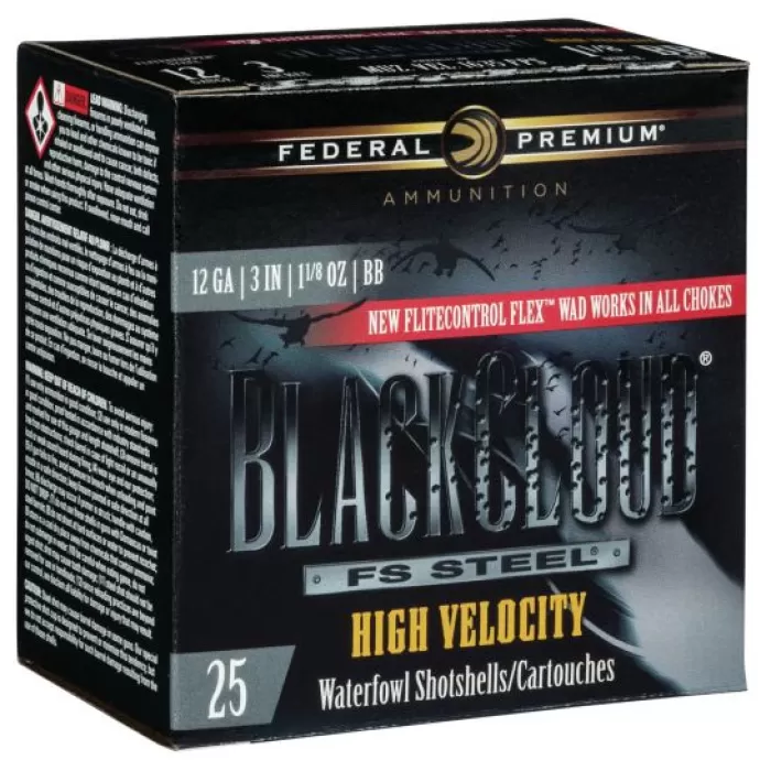 Federal Premium Black Cloud 12 Gauge 1 1/8 oz Black Cloud FS Steel High Velocity Centerfire Shotgun Ammo, BB Shot, 25 Rounds, PWBXH143 BB