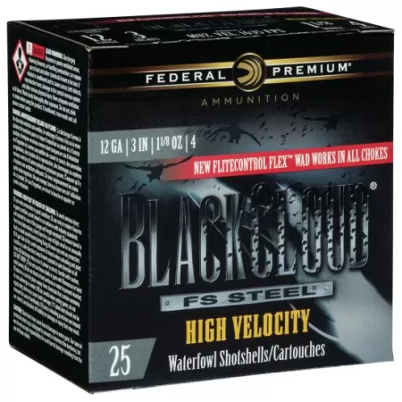 Federal Black Cloud FS Steel 3" 12 Gauge Ammo 4, 25/box - PWBXH1434