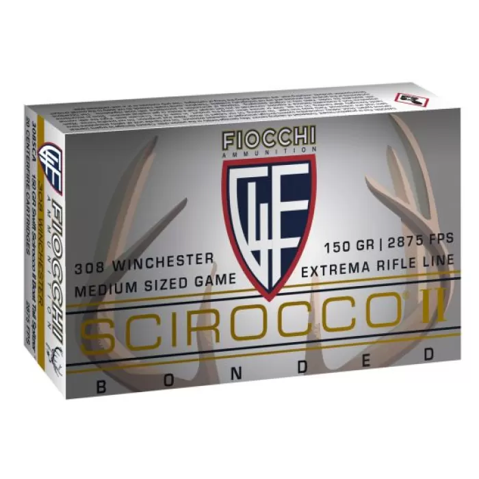 Fiocchi Extrema 150 gr Swift Scirocco II Boat Tail Spitzer .308 Win Ammo, 20/box - 308SCA