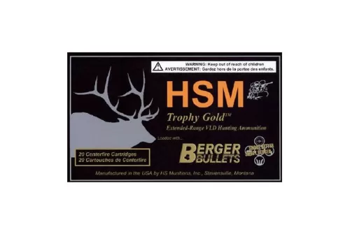 HSM Ammunition Trophy Gold 185 gr Match Hunting Very Low Drag .300 Win Mag Ammo, 20/box - BER-300WM185VLD