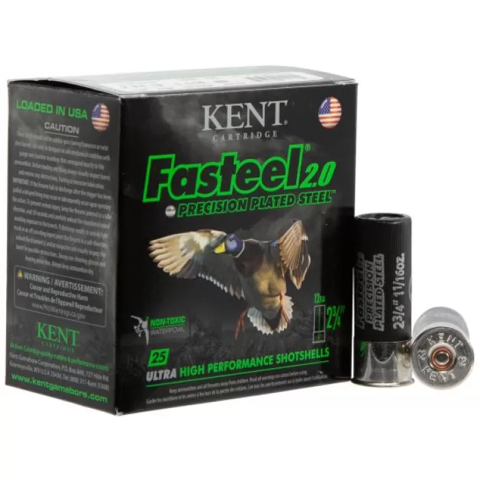 Kent Cartridge Fasteel 2.0 Precision Plated Steel 2.75" 12 Gauge Ammo BB, 250 Rounds - K122FS30BB