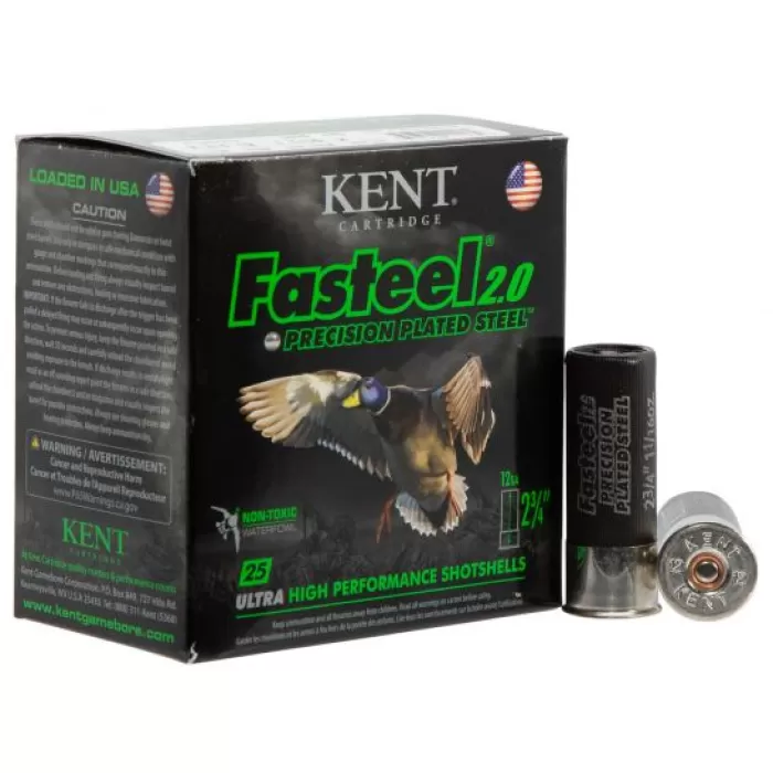 Kent Cartridge Fasteel 2.0 Precision Plated Steel 2.75" 12 Gauge Ammo 2, 25 Rounds - K122FS302