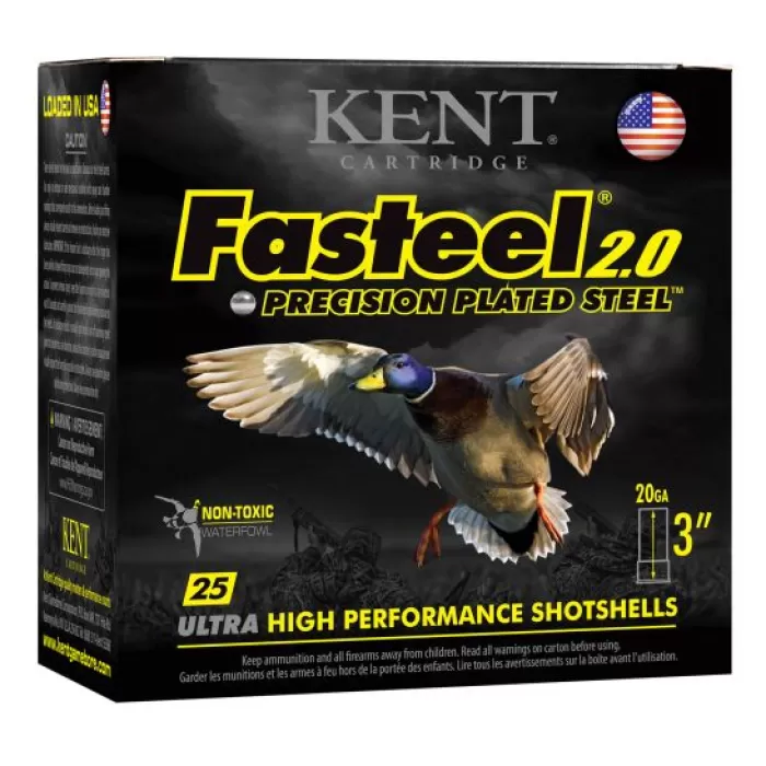 Kent Fasteel 2.0 Precision Plated Steel 3" 20 Gauge Ammo 2, 250 Rounds - K203FS282 Kent Fasteel 2.0 Precision Plated Steel 3" 20 Gauge Ammo 2, 250 Rounds - K203FS282
