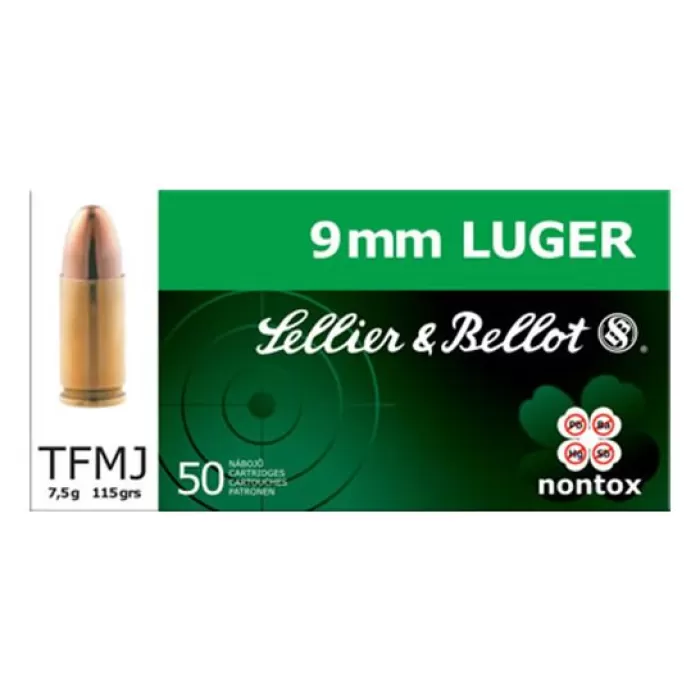 Sellier & Bellot 115 gr Full Metal Jacket 9mm Ammo, 50/box - SB9NT
