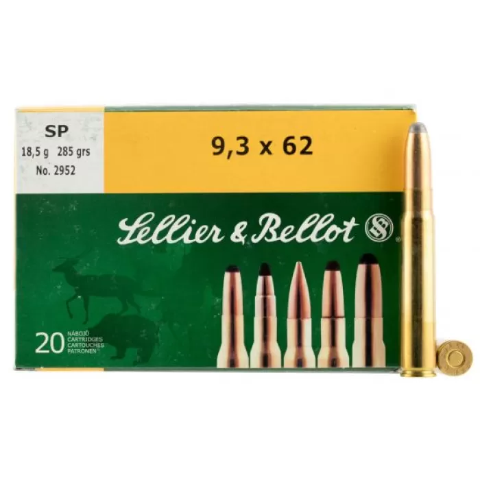 Sellier & Bellot 285 gr Semi-Jacketed Soft Point 9.3x62mm Mauser Ammo, 20/box - SB9362A