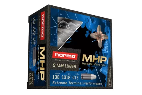 Norma Ammunition 108 gr Monolithic Hollow Point 9mm Ammo, 20/box - 299740020
