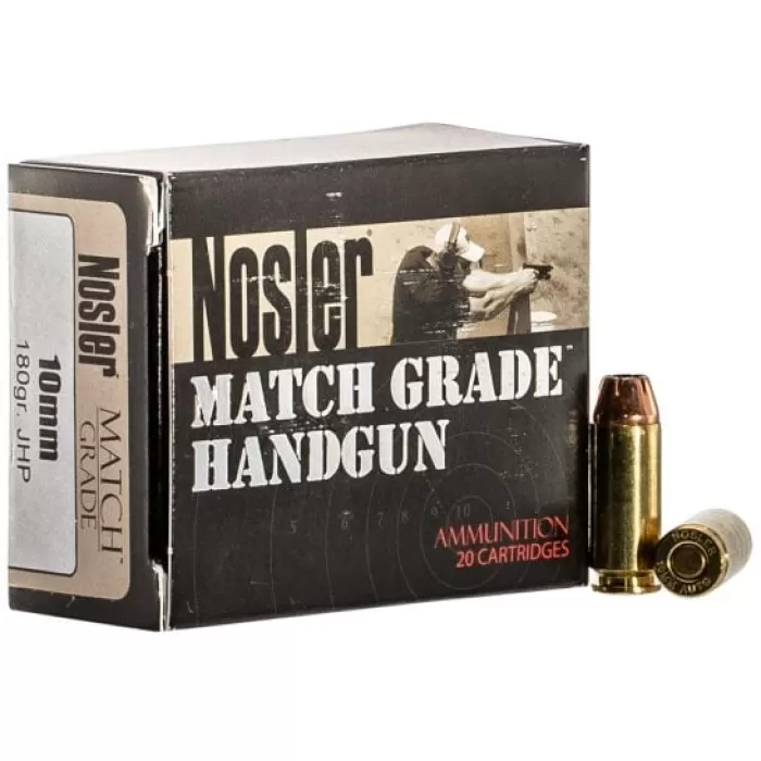 Nosler 51400 Match Grade 10mm Auto 180 gr Jacketed Hollow Point (JHP) 20 Bx/ 10 Cs