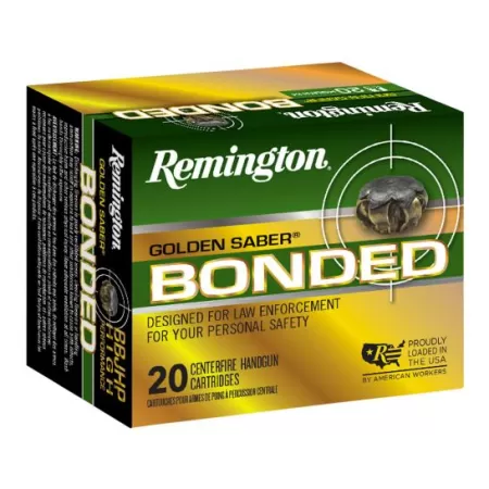Remington Ammunition 29325 Golden Saber Bonded 45 ACP 185 gr Brass Jacket Hollow Point (BJHP) 20 Bx