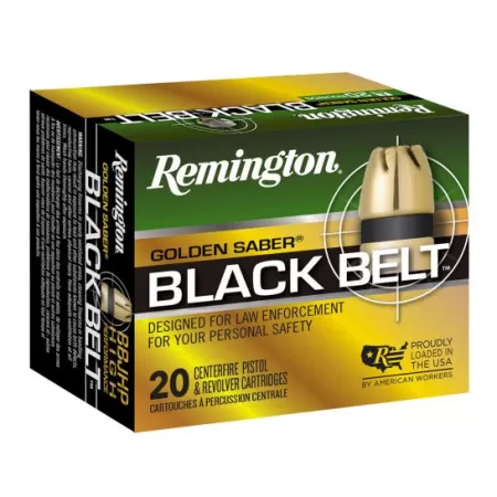 Remington Golden Saber Black Belt 124 gr Belted Brass Jacketed Hollow Point 9mm +P Ammo, 20/box - GSN9MMCA
