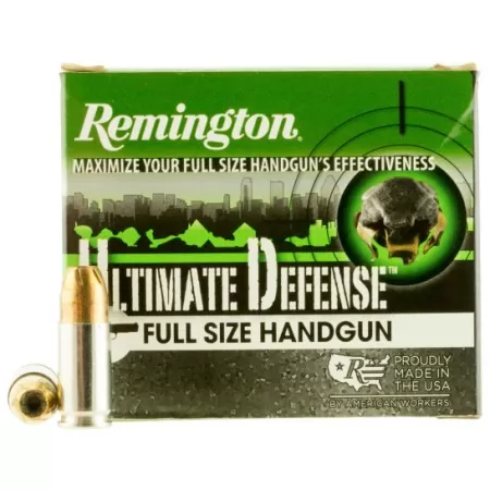 Remington Ultimate Defense Full-Size Handgun 147 gr Brass Jacket Hollow Point 9mm Ammo, 20/box - HD9MMC