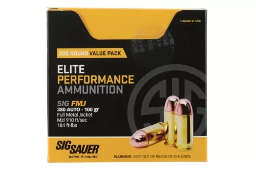 Sig Sauer Elite Ball, Sig E380b1-200    380     100 Fmj Elite *vp* 200/box
