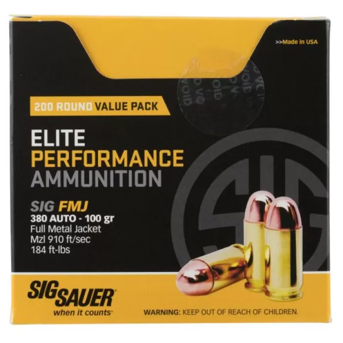 Sig Sauer Elite Ball, Sig E380b1-200    380     100 Fmj Elite *vp* 200/box