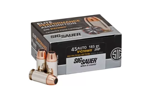 Sig Sauer E45AP045 Elite V-Crown  45 ACP 185 gr Jacketed Hollow Point (JHP) 50 Bx/ 20 Cs