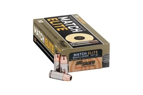 Sig Sauer Match Elite V-Crown 147 gr Jacketed Hollow Point 9mm Ammo, 50/box - E9MMA3COMP50