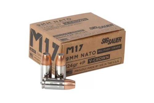 Sig Sauer Elite Performance V-Crown 124 gr Jacketed Hollow Point 9mm +P Ammo, 20/box - E9MMA2PM1720
