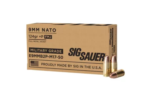 Sig Sauer Elite Ball 124 gr Full Metal Jacket 9mm +P Ammo, 50/box - E9MMB2PM1750