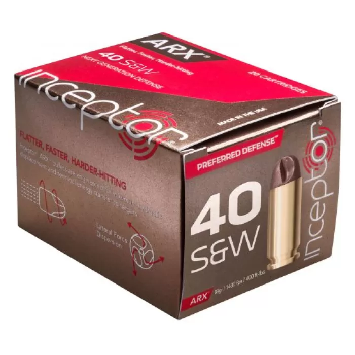 Inceptor Preferred Defense 88 gr ARX .40 S&W Ammo, 20/box - 40ARXBRSW88 Inceptor Preferred Defense 88 gr ARX .40 S&W Ammo, 20/box - 40ARXBRSW88