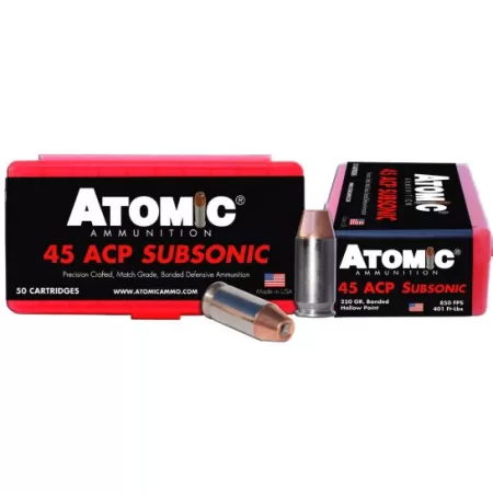 Atomic Ammunition 250 gr Bonded Match Hollow Point .45 ACP Subsonic Ammo, 50/box - 00439