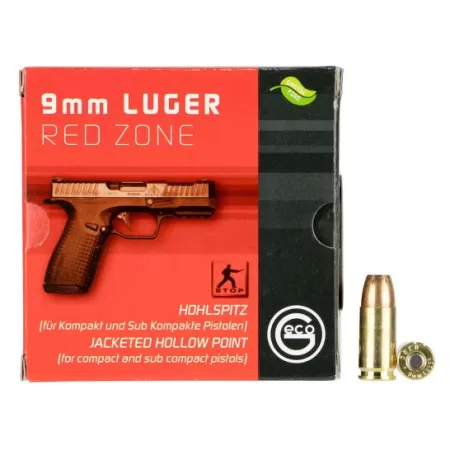 Geco Red Zone 124 gr Jacketed Hollow Point 9mm Ammo, 20/box - 293240020