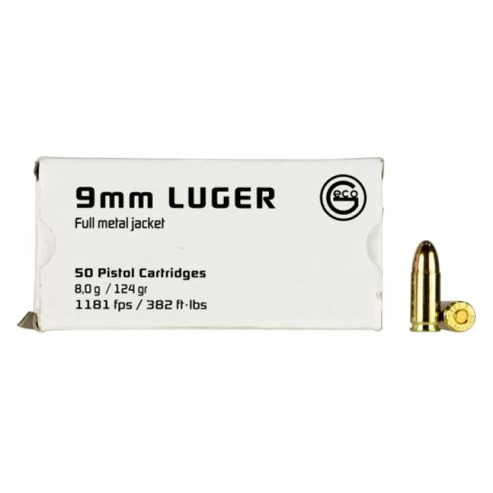 Geco 124 gr Full Metal Jacket 9mm Ammo, 50/box - 220340050 Geco 124 gr Full Metal Jacket 9mm Ammo, 50/box - 220340050