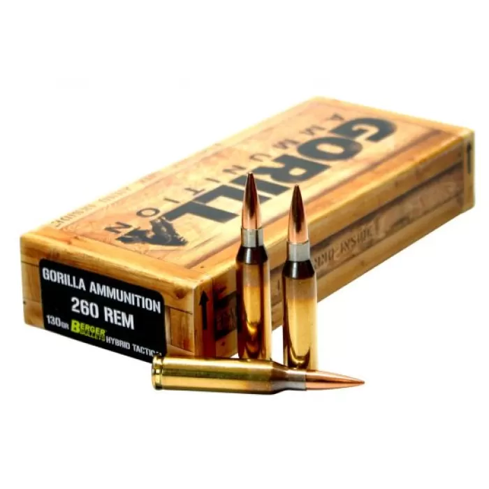 Gorilla Ammunition 130 gr Berger Hybrid Tactical Match .260 Rem Ammo, 20/box - GA260130BHT Gorilla Ammunition 130 gr Berger Hybrid Tactical Match .260 Rem Ammo, 20/box - GA260130BHT