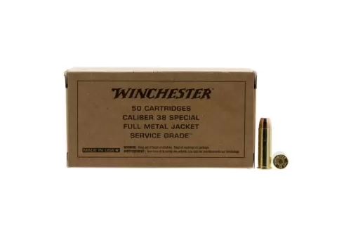 Winchester Ammunition Service Grade 130 gr Full Metal Jacket Flat Nose .38 Spl Ammo, 50/box - SG38W