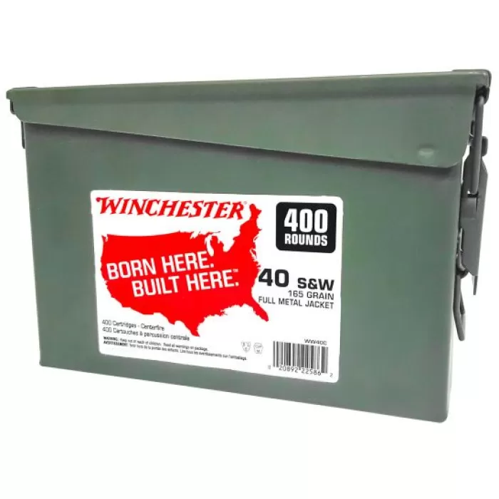 Winchester Ammunition USA 165 gr Full Metal Jacket Truncated-Cone .40 S&W Ammo, 400/box - WW40C