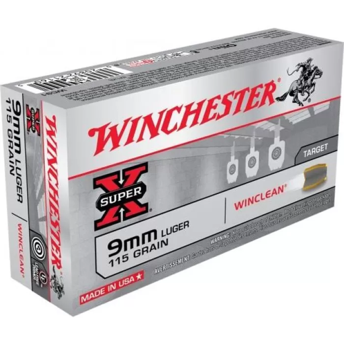 Winchester Super X 9mm Luger 115gr WC Handgun Ammo - 50 Rounds